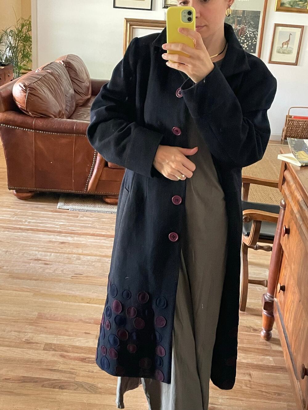 Boden Wool Long Coat Polka Dot Accent